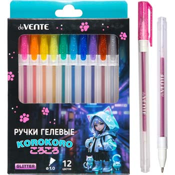 ручка гел. в наборе devente "korokoro" 12цв. 1,0мм с блёстками Ручка гел. в наборе devente "korokoro" 12цв. 1,0мм с блёстками