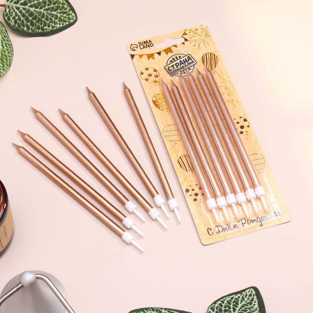 набор свечей для торта 06шт "ройс" шампань металлик 13см Набор свечей для торта 06шт "ройс" шампань металлик 13см