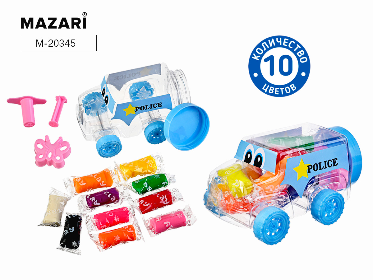 тесто для лепки mazari "машинка" 10цв.+ 2 формочки Тесто для лепки mazari "машинка" 10цв.+ 2 формочки