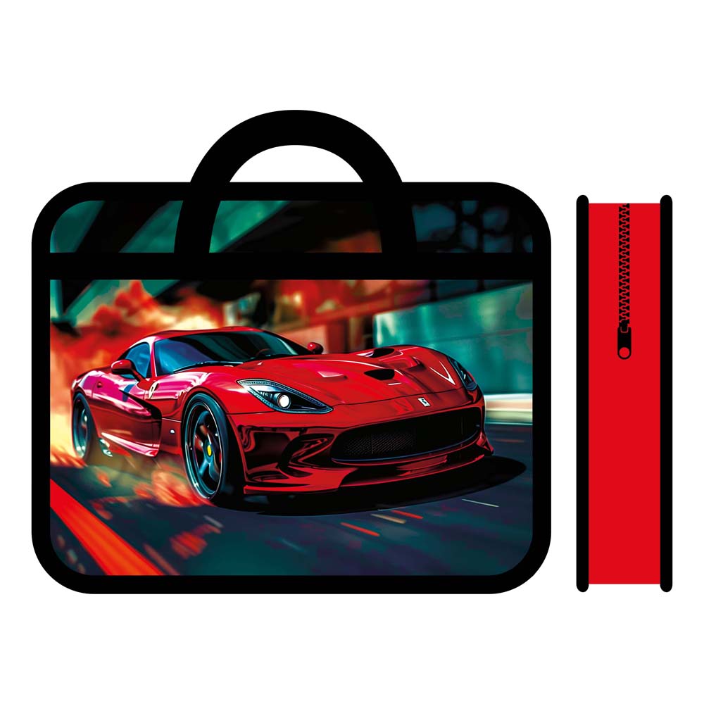 папка-портфель пласт. а4+ пчёлка "красное авто" 33х26х7,5см на молнии с ручками Папка-портфель пласт. а4+ пчёлка "красное авто" 33х26х7,5см на молнии с ручками