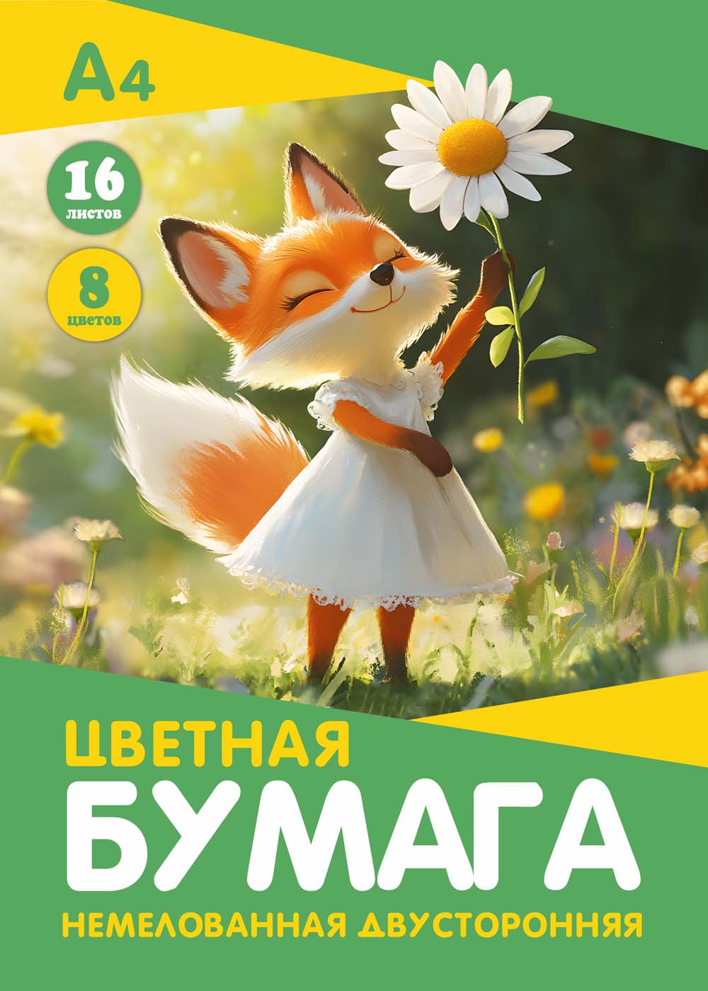 бумага цветная а4 16л. 8цв. двустор. немелов. "лисичка" скоба Бумага цветная а4 16л. 8цв. двустор. немелов. "лисичка" скоба