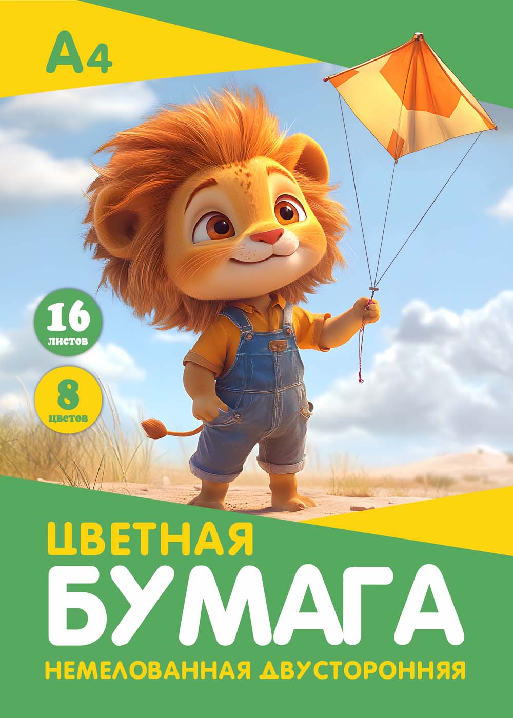 бумага цветная а4 16л. 8цв. двустор. немелов. "львенок" скоба Бумага цветная а4 16л. 8цв. двустор. немелов. "львенок" скоба