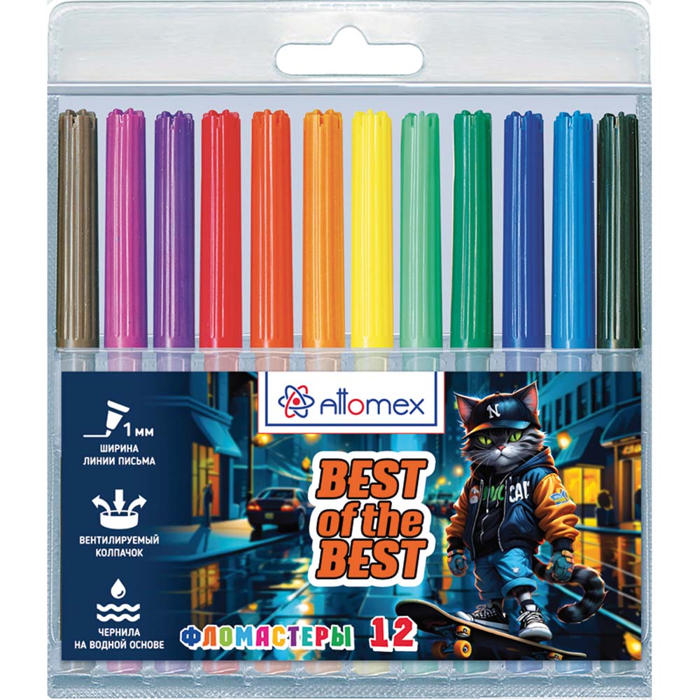 фломастеры "best of the best" 12 цв. (attomex) вент.колп. пл/бл. Фломастеры "best of the best" 12 цв. (attomex) вент.колп. пл/бл.