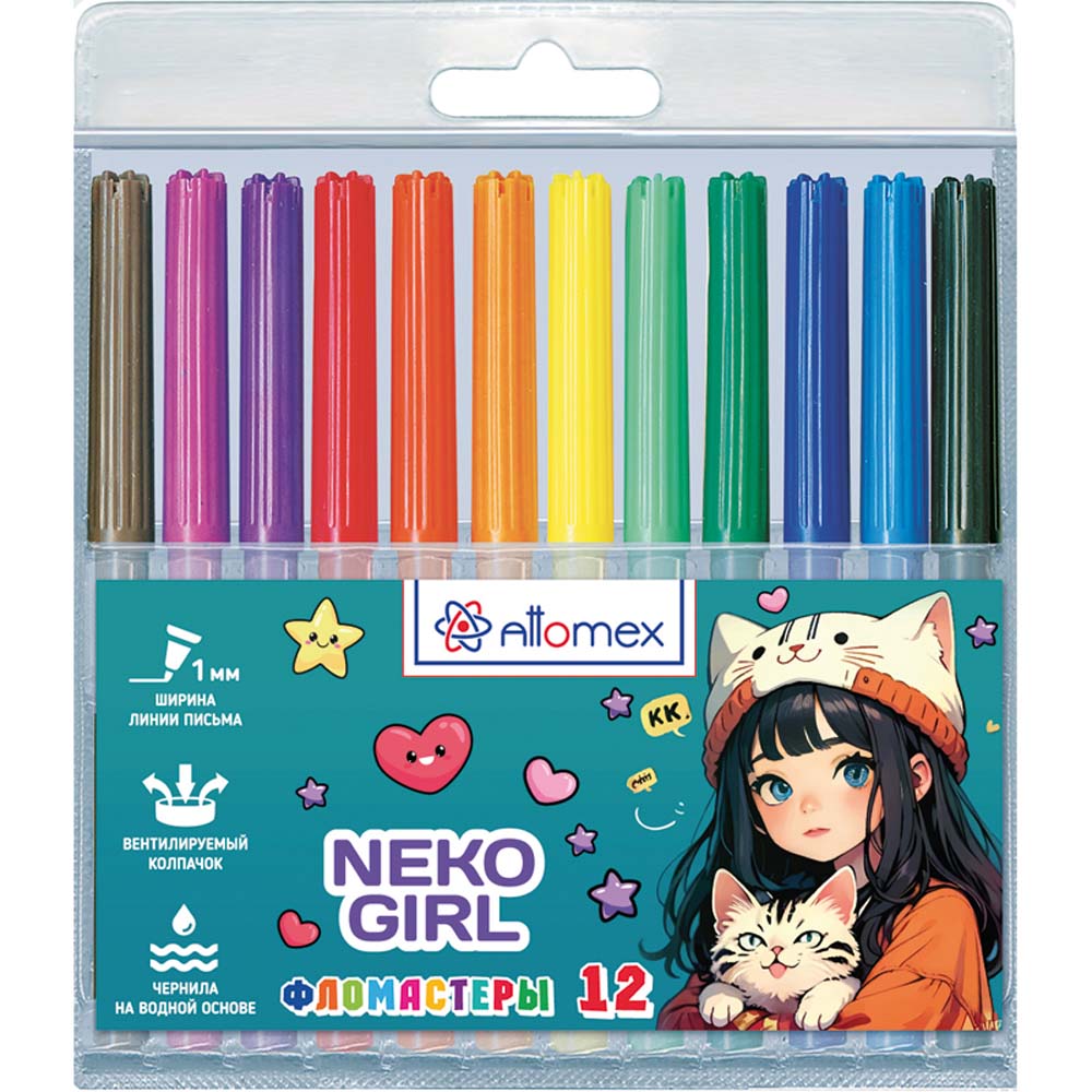 фломастеры "nekogirl" 12 цв. (attomex) вент.колп. пл/бл. Фломастеры "nekogirl" 12 цв. (attomex) вент.колп. пл/бл.
