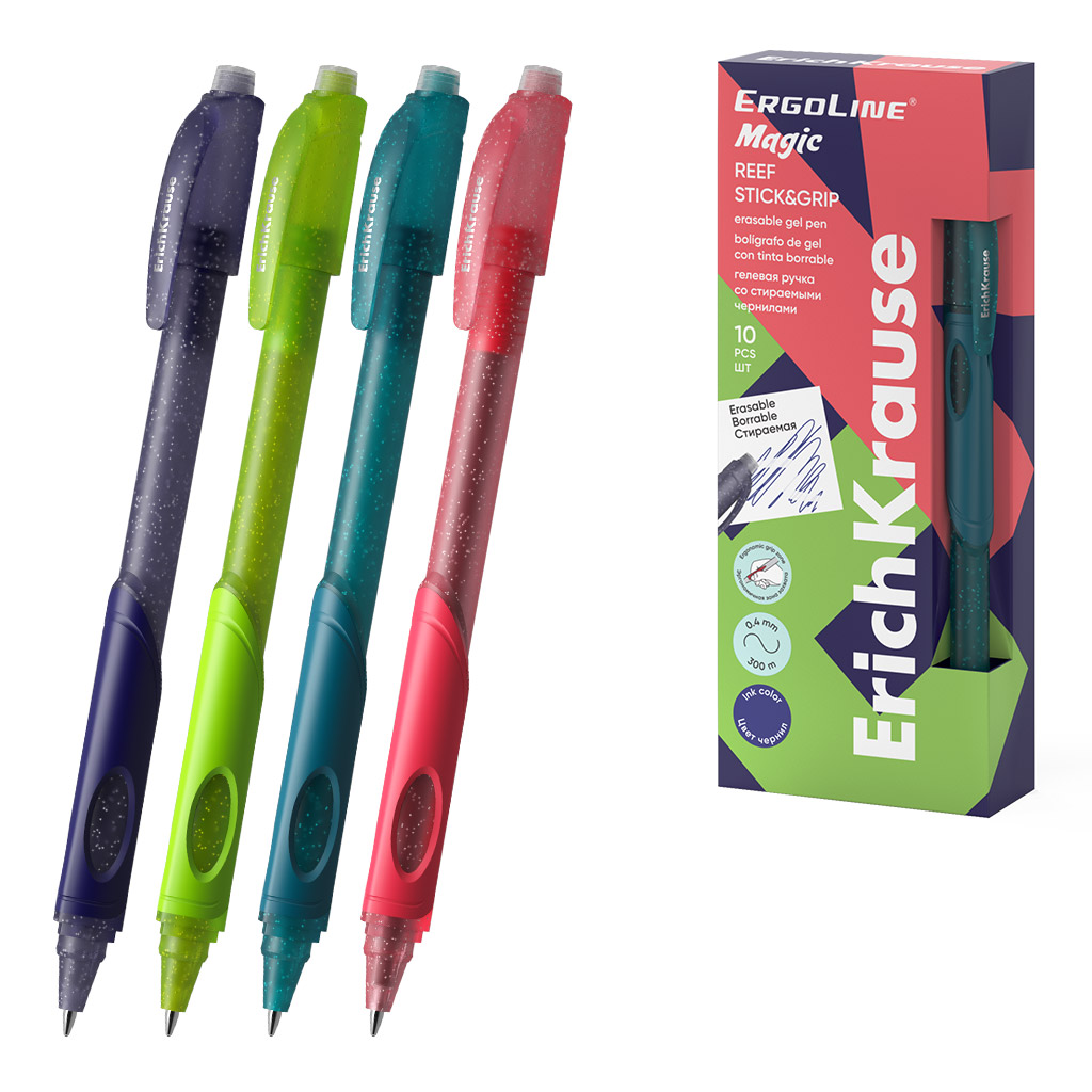 ручка гел. пиши-стирай erich krause "ergoline magic stick&grip reef" для правшей 0,5мм синяя с резин.упором Ручка гел. пиши-стирай erich krause "ergoline magic stick&grip reef" для правшей 0,5мм синяя с резин.упором