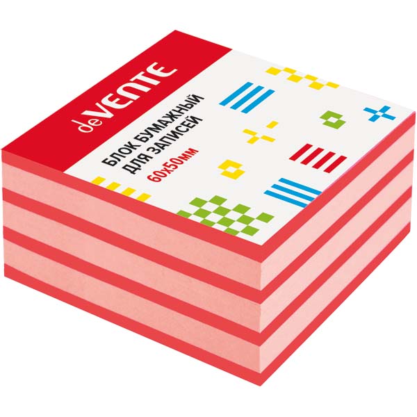 бумага для заметок 60х50х40мм красный интенсив/пастель devente Бумага для заметок 60х50х40мм красный интенсив/пастель devente