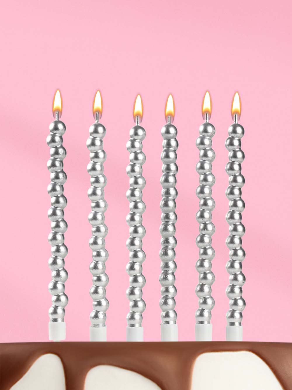 набор свечей для торта 6шт. "жемчужины" серебро Набор свечей для торта 6шт. "жемчужины" серебро