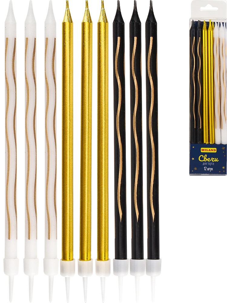 набор свечей для торта "металлические линии" 12шт. Набор свечей для торта "металлические линии" 12шт.