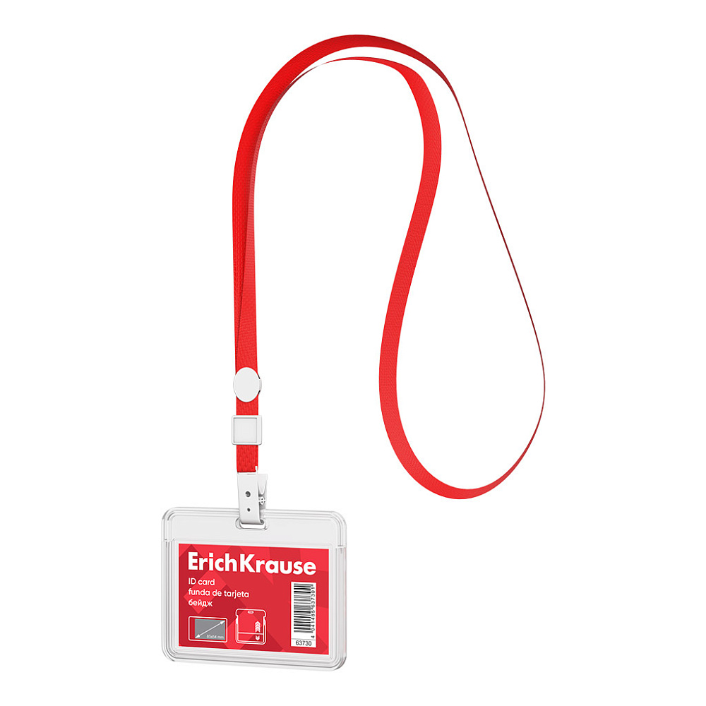 бейдж горизонтальный 85х54мм на красной ленте erich krause Бейдж горизонтальный 85х54мм на красной ленте erich krause