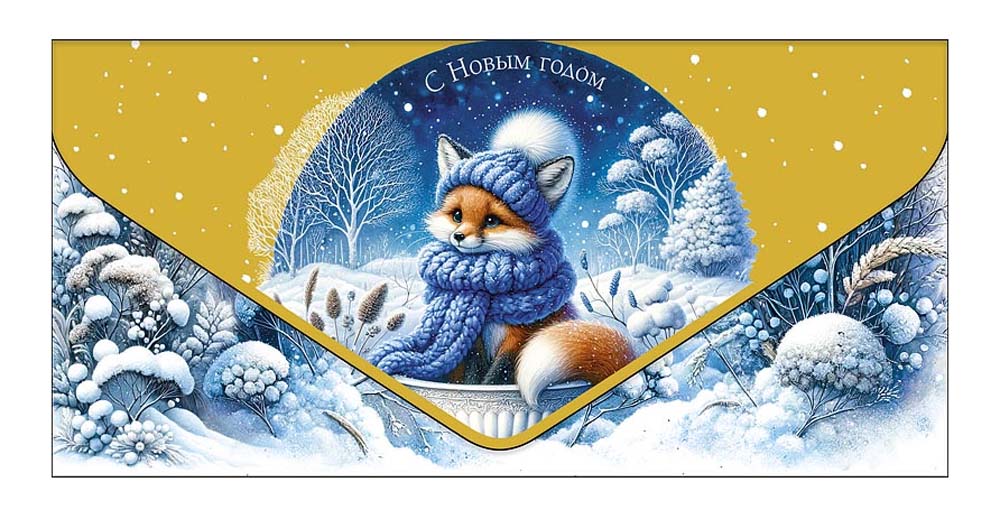 конверт для денег "с новым годом" лиса в шарфе Конверт для денег "с новым годом" лиса в шарфе