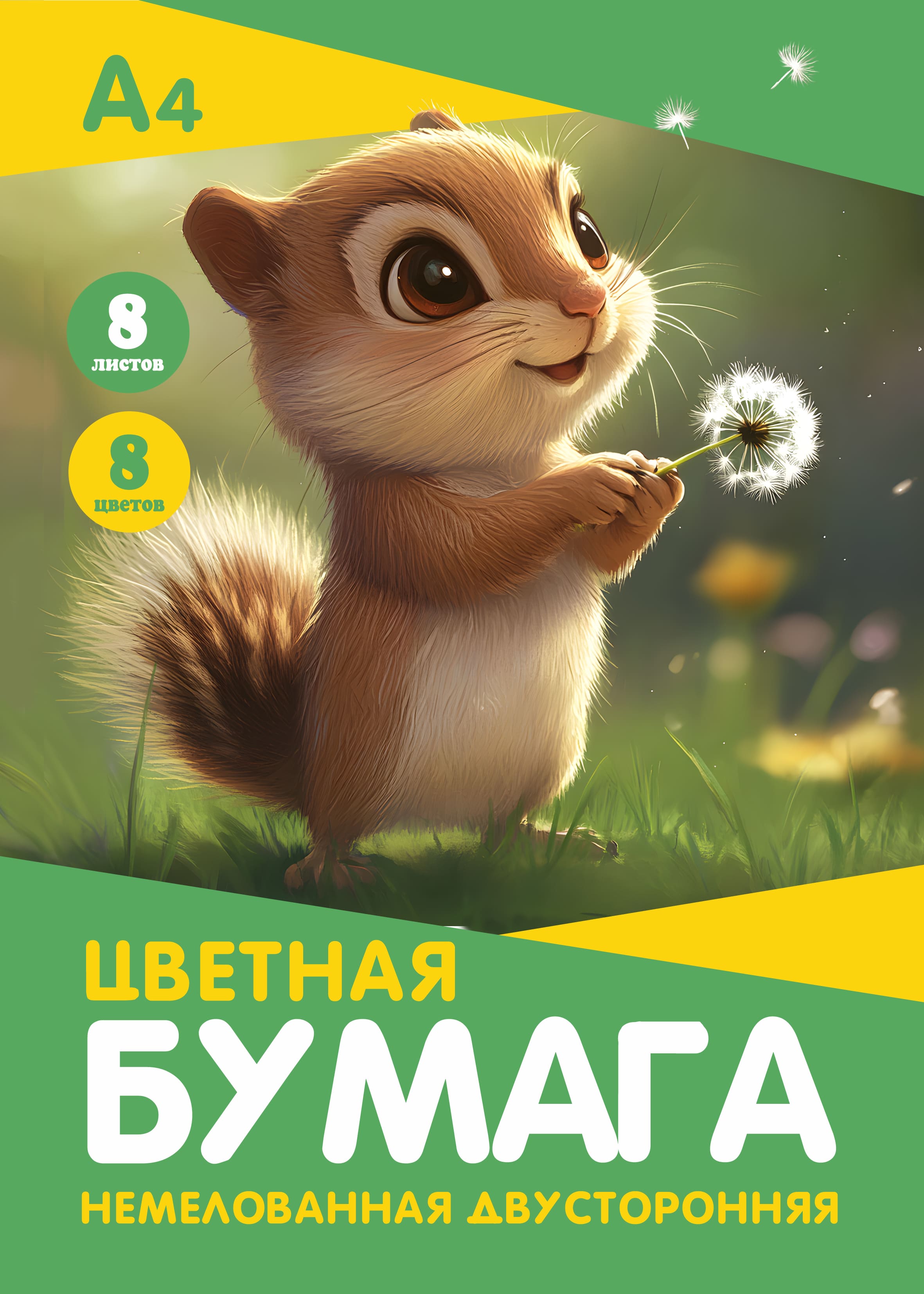 бумага цветная а4 8л. 8цв. двустор. немелов. "бурундучок" скоба Бумага цветная а4 8л. 8цв. двустор. немелов. "бурундучок" скоба