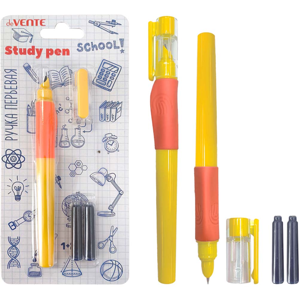 ручка перьевая devente "school. stydypen" синяя корп.жёлтый (2 капсулы) Ручка перьевая devente "school. stydypen" синяя корп.жёлтый (2 капсулы)