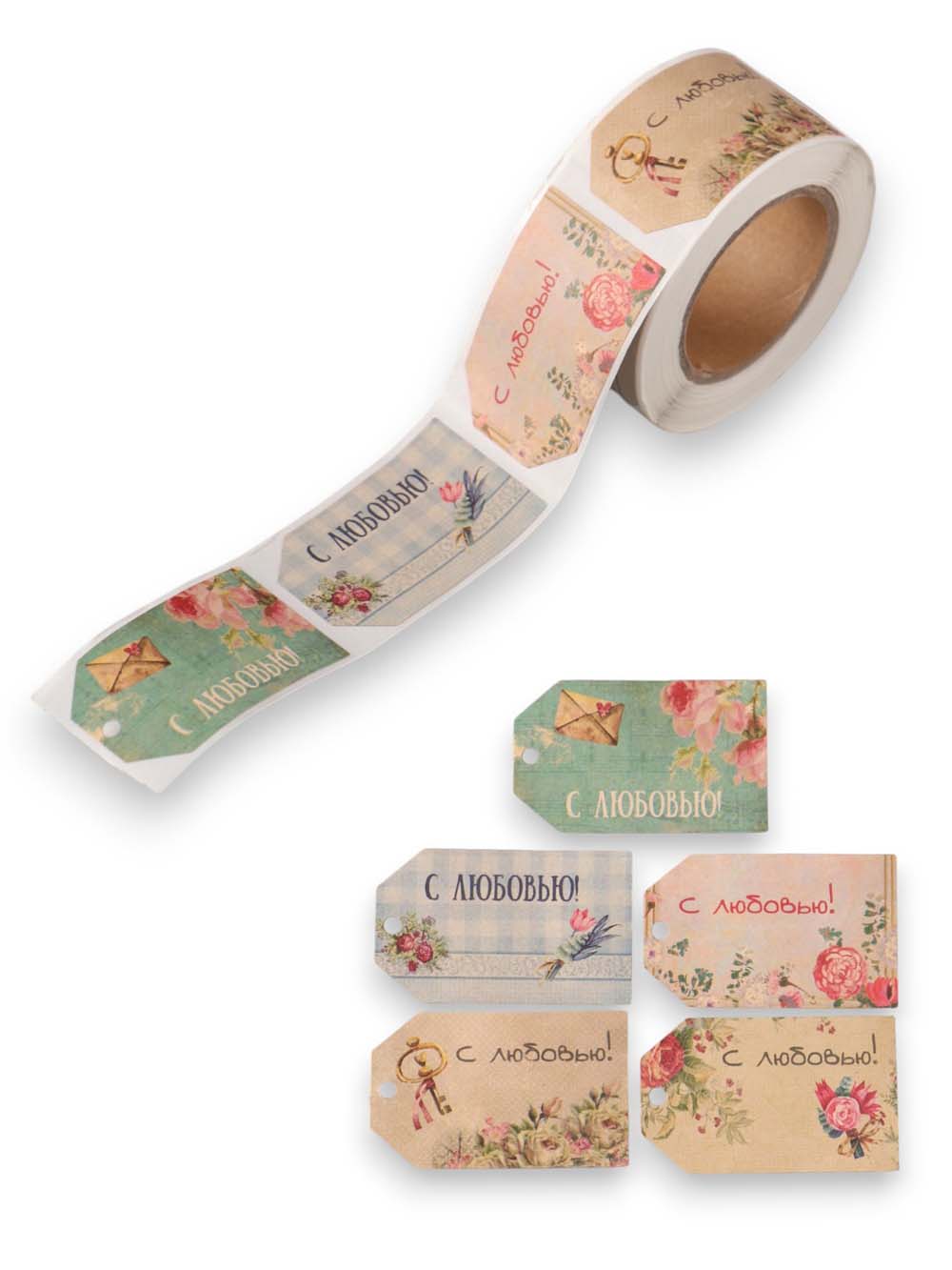 наклейки-бирки "цветы. винтаж" 200шт. в рулоне Наклейки-бирки "цветы. винтаж" 200шт. в рулоне
