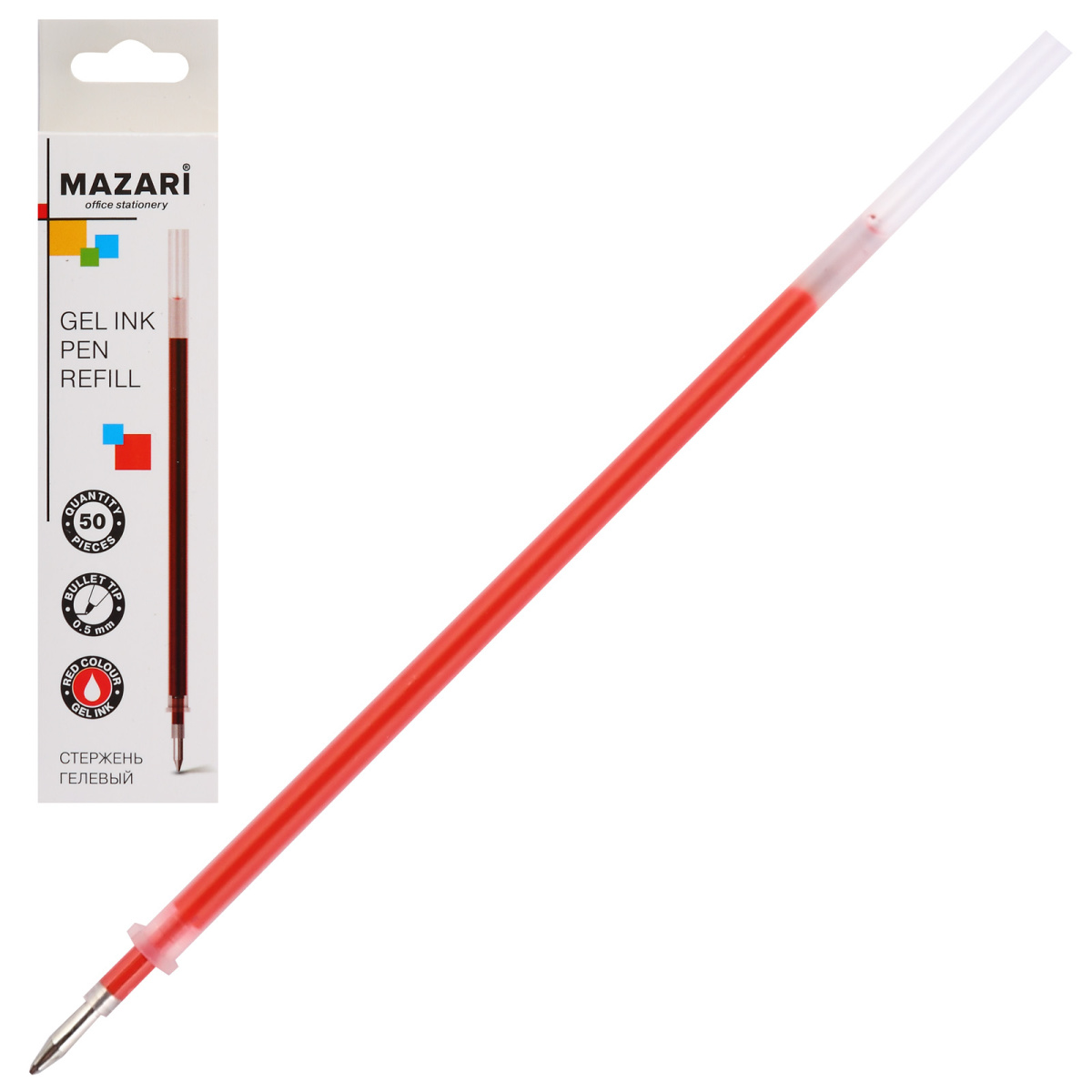стержень гелевый "mazari" красный 0,5мм 129мм Стержень гелевый "mazari" красный 0,5мм 129мм