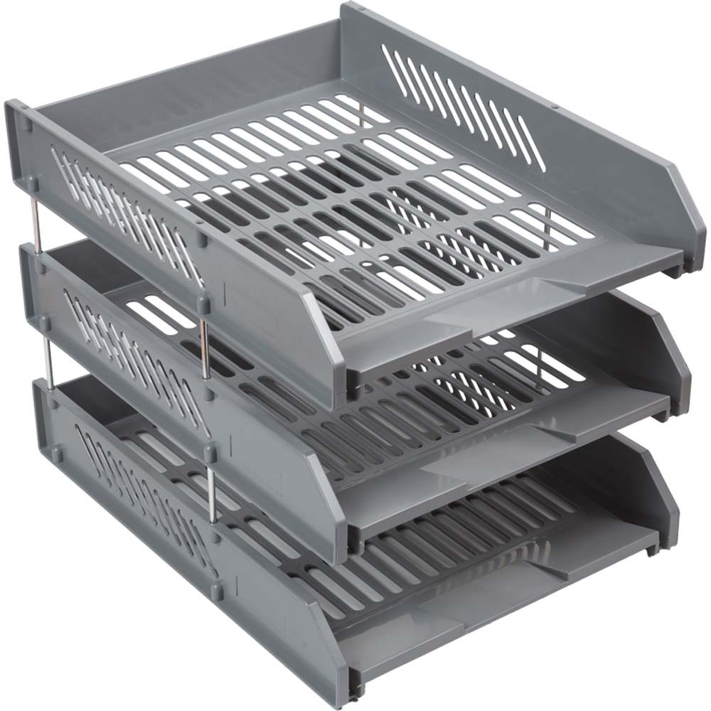 лоток для бумаг и папок 3 секц. devente а4 серый Лоток для бумаг и папок 3 секц. devente а4 серый