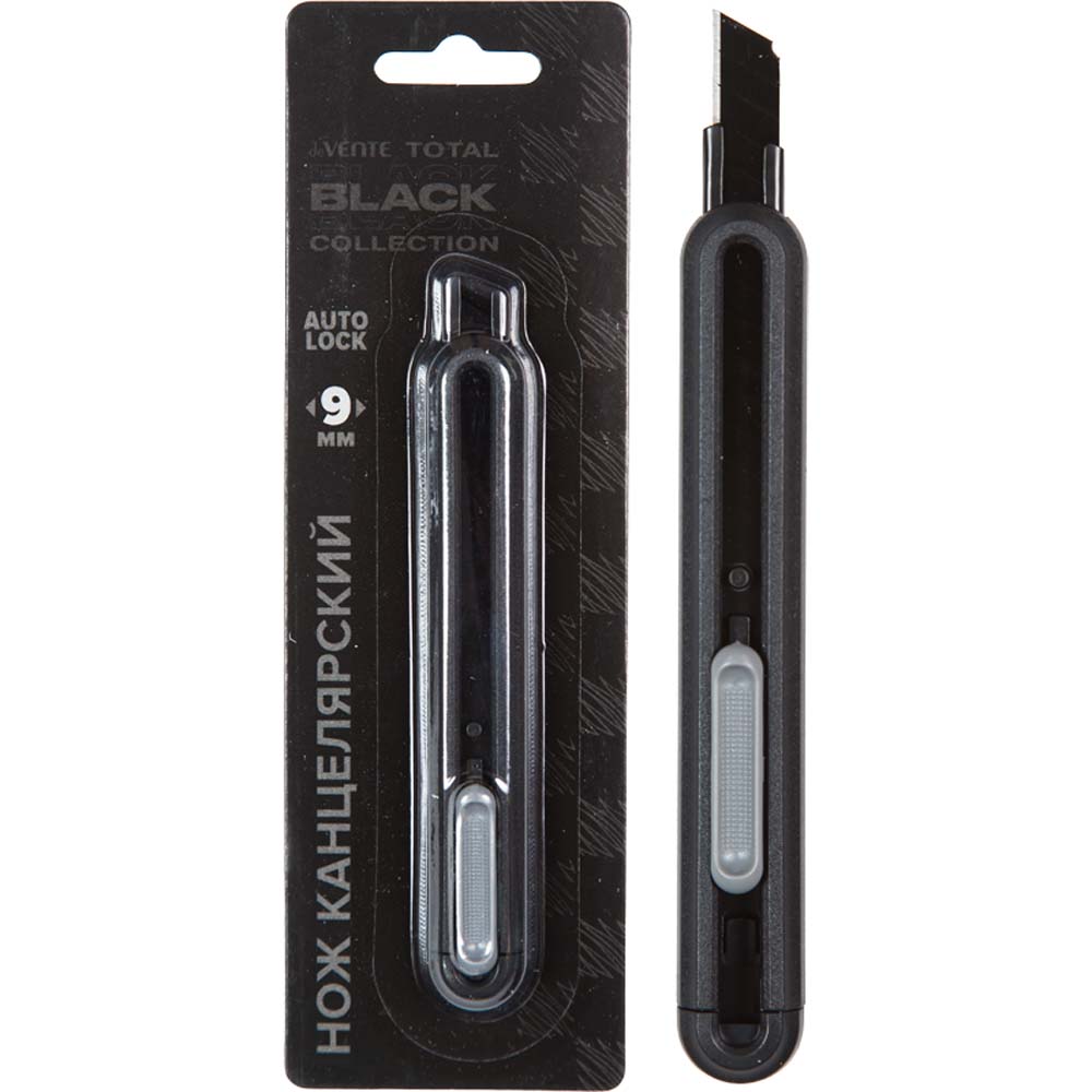 нож канцелярский с лезвием 9мм, мет.вставка devente "total black" Нож канцелярский с лезвием 9мм, мет.вставка devente "total black"