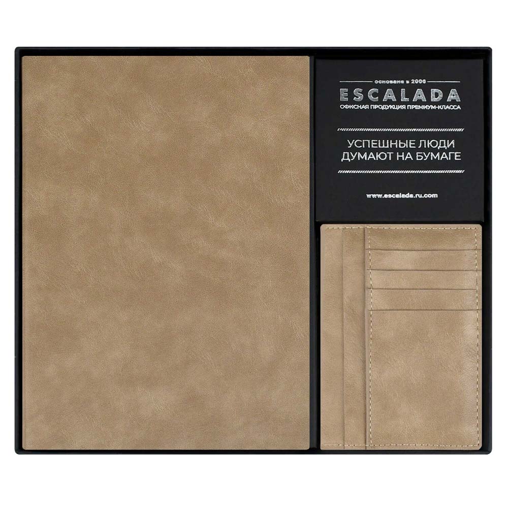 набор подар.ежедневник недатир. а5+ escalada "фланстэр" бежевый с цветным срезом,тонир.блок,клетка,кож.зам.+картхолдер Набор подар.ежедневник недатир. а5+ escalada "фланстэр" бежевый с цветным срезом,тонир.блок,клетка,кож.зам.+картхолдер