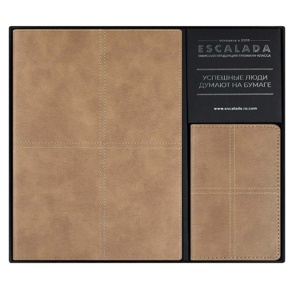 набор подар.ежедневник недатир. а5+ escalada "шеврет" бежевый с цветным срезом,тонир.блок,клетка,кож.зам.+обложка д/паспорта Набор подар.ежедневник недатир. а5+ escalada "шеврет" бежевый с цветным срезом,тонир.блок,клетка,кож.зам.+обложка д/паспорта