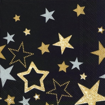 салфетки бум. 330х330мм 20 шт. 3-сл. "новогодние звезды на черном," Салфетки бум. 330х330мм 20 шт. 3-сл. "новогодние звезды на черном,"