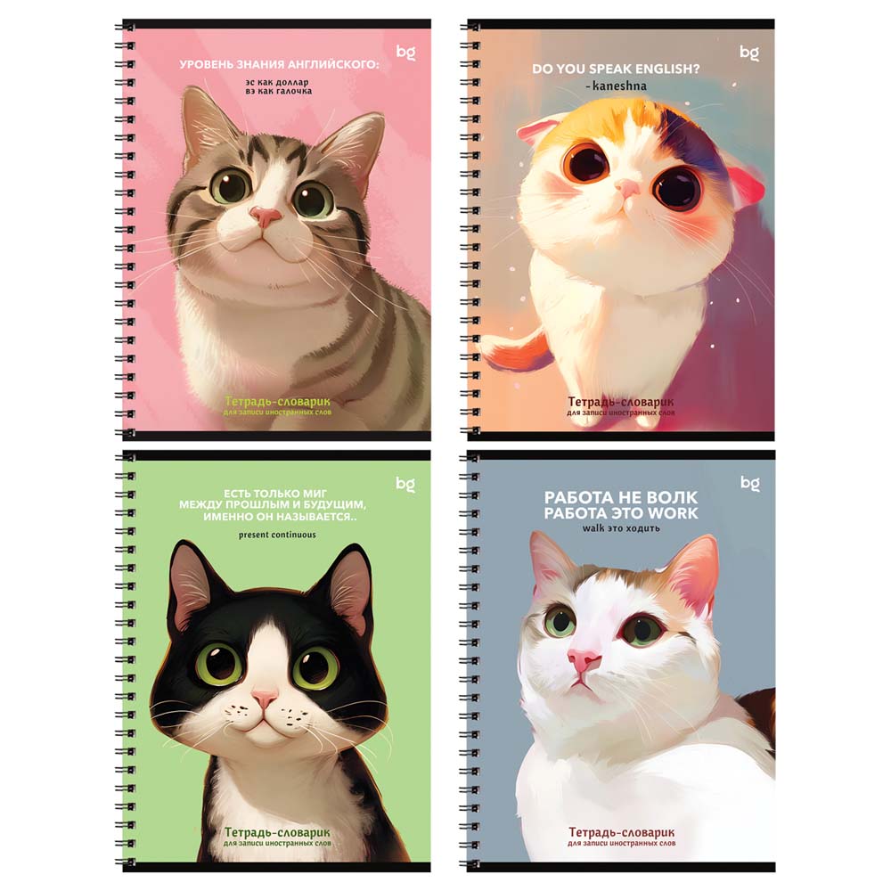 тетрадь 48л. а5 д/записи иностр.сл. "умные кошки" (bg) лак,асс-т Тетрадь 48л. а5 д/записи иностр.сл. "умные кошки" (bg) лак,асс-т