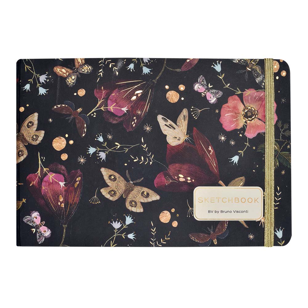 скетчбук 213х146мм 100л. "fauna. бабочки. южная ночь" чёрный (bruno visconti) резинка Скетчбук 213х146мм 100л. "fauna. бабочки. южная ночь" чёрный (bruno visconti) резинка