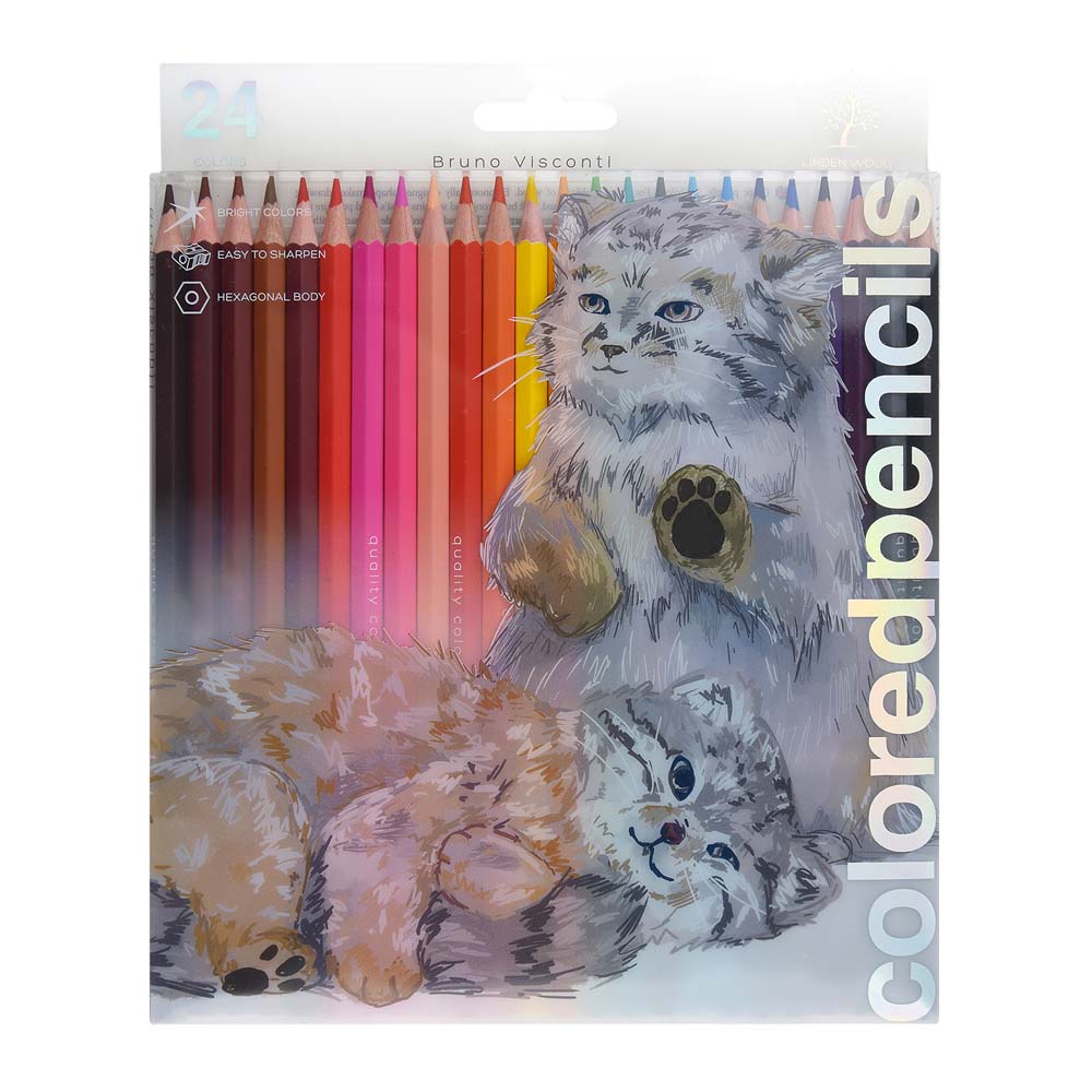 карандаши цветные bruno visconti "cute friends. кот манул" 24цв. шестигран. Карандаши цветные bruno visconti "cute friends. кот манул" 24цв. шестигран.