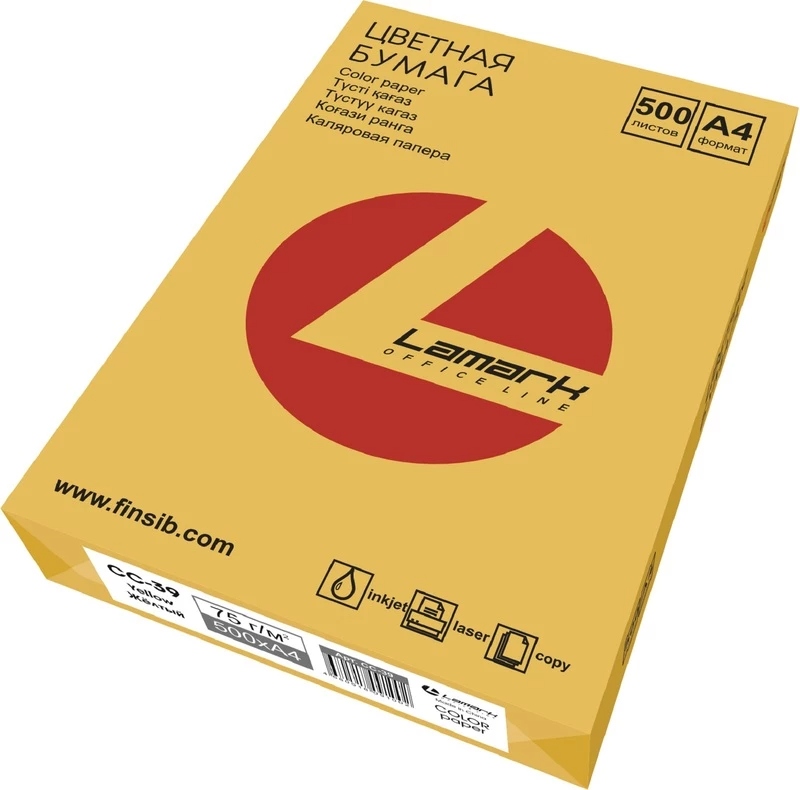бумага офисная цветная а4 lamark 500л. 75г жёлтый Бумага офисная цветная а4 lamark 500л. 75г жёлтый
