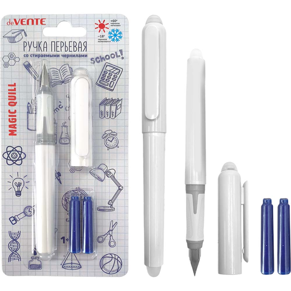 ручка перьевая devente "magic quill" синяя корп.белый (2 капсулы) стираемые чернила Ручка перьевая devente "magic quill" синяя корп.белый (2 капсулы) стираемые чернила