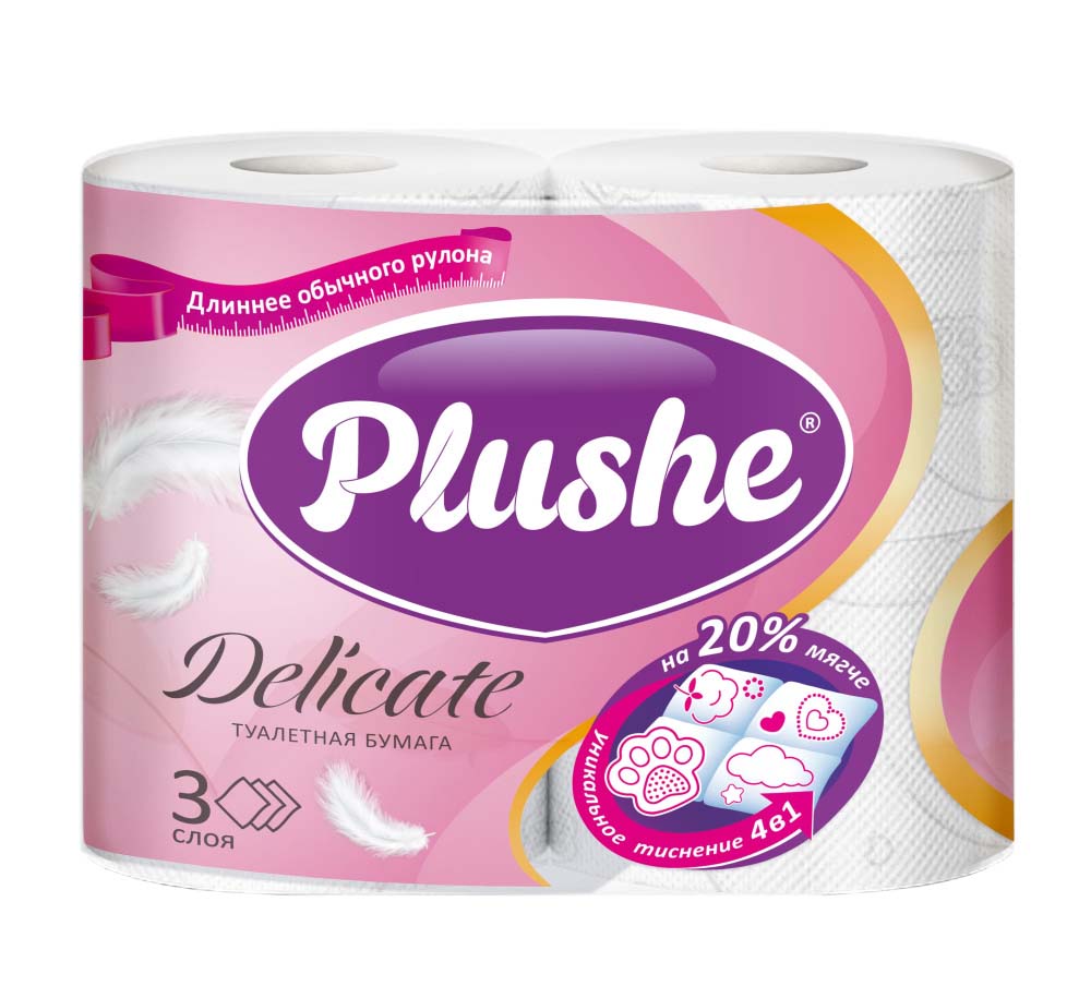 бумага туалетная "plushe" "delicate" 3 сл.,4 рул.,19м.,белая Бумага туалетная "plushe" "delicate" 3 сл.,4 рул.,19м.,белая
