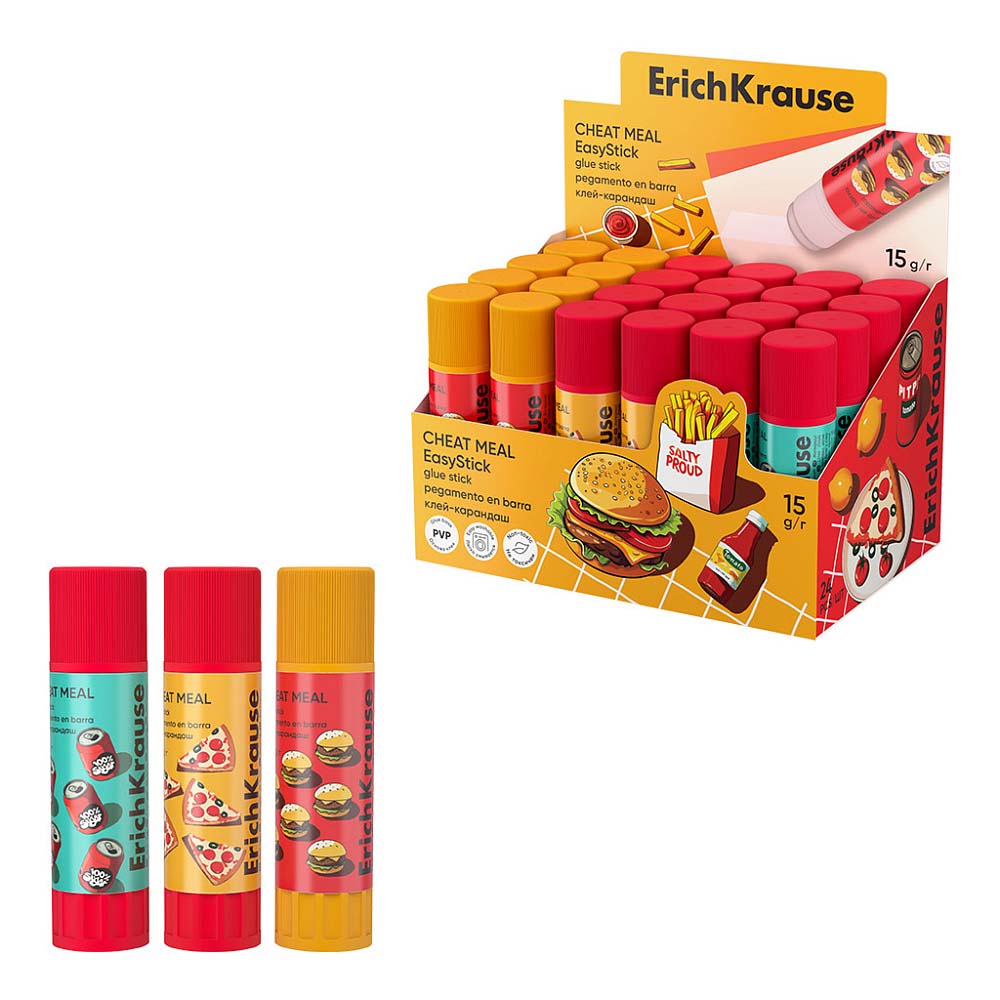 клей-карандаш erich krause "easy stick cheat meal" 15г pvp асс-т Клей-карандаш erich krause "easy stick cheat meal" 15г pvp асс-т