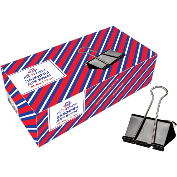 зажим для бумаг чёрный 51 мм (12шт) attomex Зажим для бумаг чёрный 51 мм (12шт) attomex