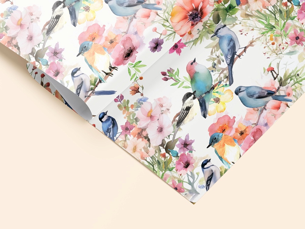 бумага упаковочная 70х100см "птички в саду" Бумага упаковочная 70х100см "птички в саду"