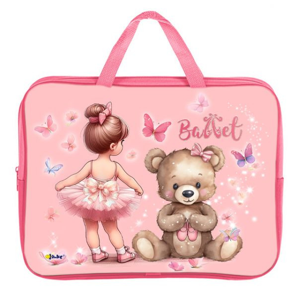 папка текстиль с ручками а4+ оникс "балеринка с мишкой" 35х26,5х8см на молнии Папка текстиль с ручками а4+ оникс "балеринка с мишкой" 35х26,5х8см на молнии