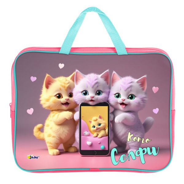 папка текстиль с ручками а4+ оникс "котоселфи" 35х26,5х8см на молнии Папка текстиль с ручками а4+ оникс "котоселфи" 35х26,5х8см на молнии