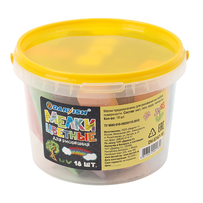 мел цветной для асфальта darvish 18шт. 9цв. (пластик.ведро) Мел цветной для асфальта darvish 18шт. 9цв. (пластик.ведро)