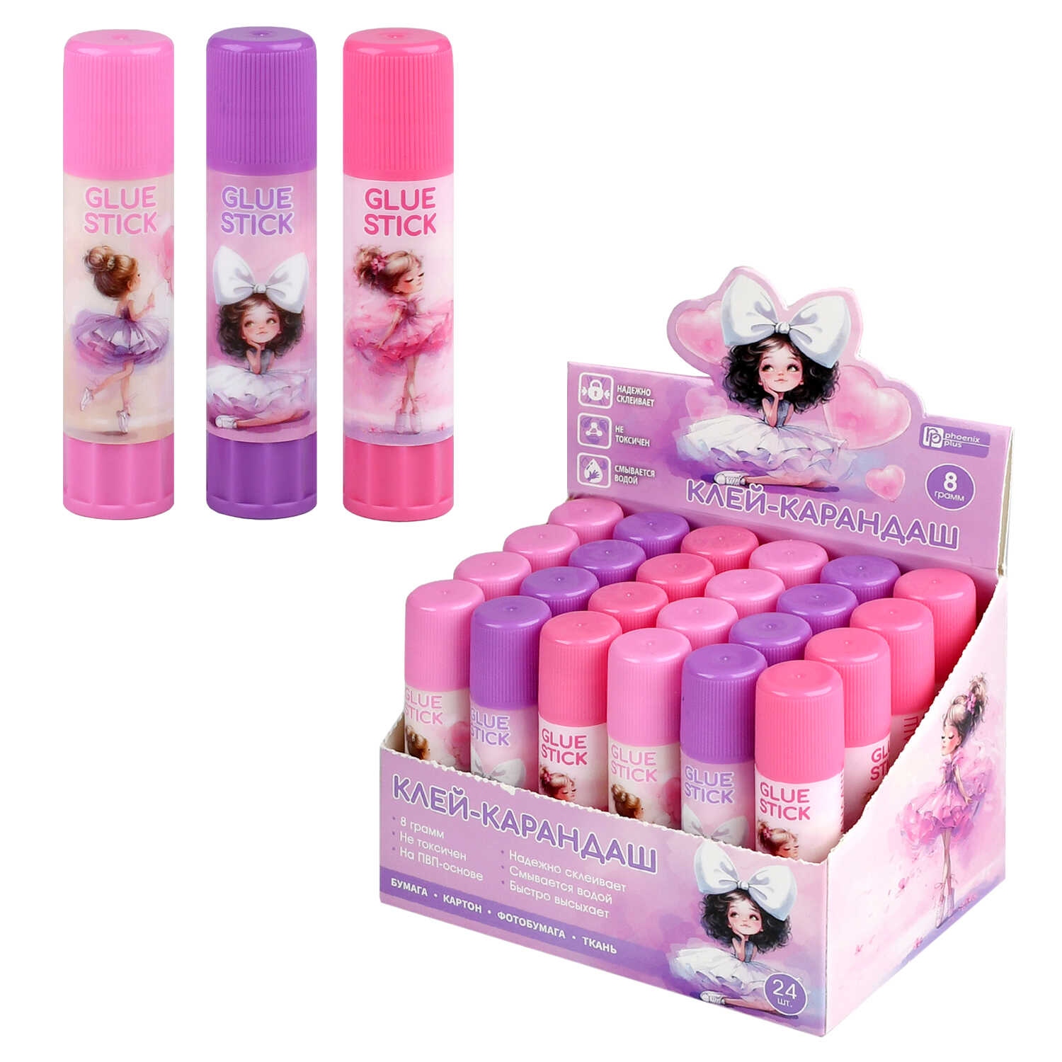 клей-карандаш феникс+ "балерины" 8г pvp асс-т Клей-карандаш феникс+ "балерины" 8г pvp асс-т
