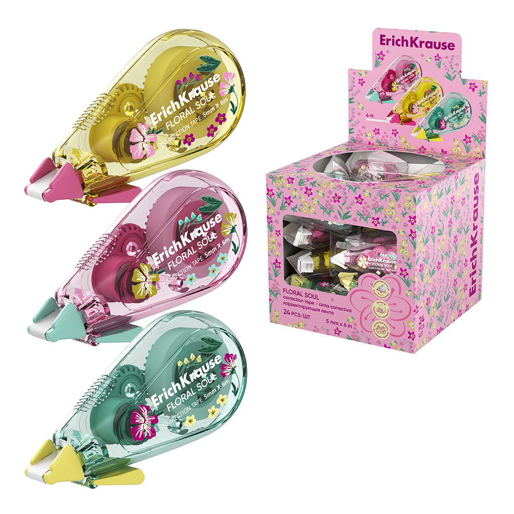корректирующая лента erich krausе "floral soul" 5ммх6м асс-т Корректирующая лента erich krausе "floral soul" 5ммх6м асс-т